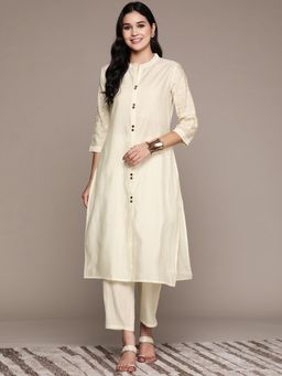 Readiprint - Straight Style Silk Fabric Off White Kurta & Pant (Set of 2)