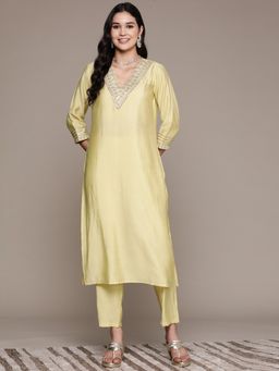 Readiprint - Straight Style Silk Fabric Yellow Kurta & Pant (Set of 2)