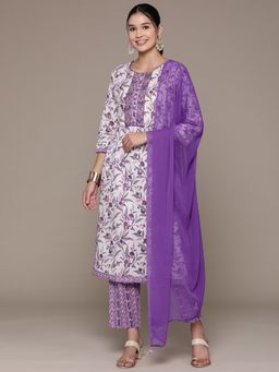 Readiprint - Flared Style Cotton Purple Kurta & Pant with Dupatta (Set of 3)