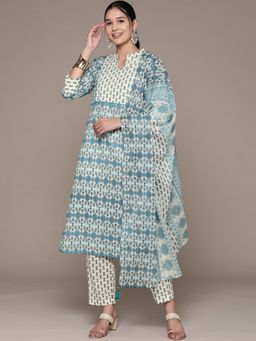 Readiprint - Straight Style Cotton Cream Kurta & Pant with Dupatta (Set of 3)