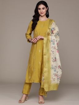 Readiprint - Straight Style Silk Fabric Mustard Kurta with Pant & Dupatta (Set of 3)