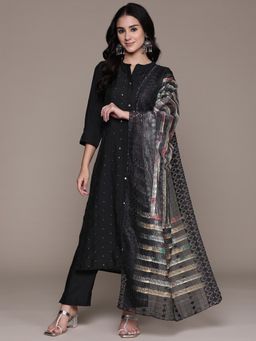 Readiprint - Straight Style Silk Fabric Black Kurta with Pant & Dupatta (Set of 3)