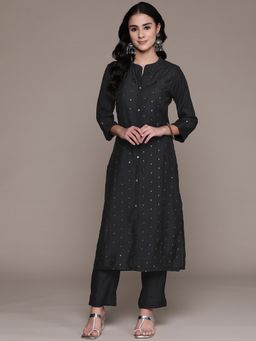 Readiprint - Straight Style Silk Fabric Black Kurta & Pant (Set of 2)
