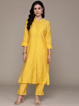 Readiprint - Straight Style Silk Fabric Yellow Kurta & Pant (Set of 2)