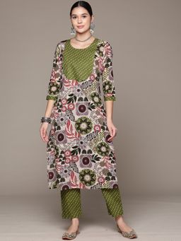 Readiprint - Straight Style Cotton Green Kurta with Pant (Set of 2)