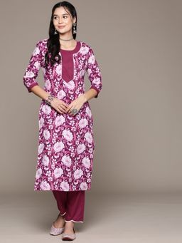 Readiprint - Straight Style Cotton Violet Kurta with Pant (Set of 2)