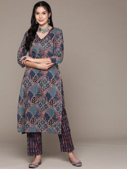 Readiprint - Straight Style Cotton Navy Blue Kurta with Pant (Set of 2)