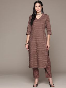 Readiprint - Straight Style Cotton Rust Kurta with Pant (Set of 2)