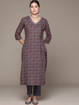 Readiprint - Straight Style Cotton Blue Kurta with Pant (Set of 2)