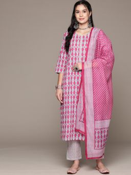 Readiprint - Straight Style Cotton Turquoise Blue Kurta with Pant & Dupatta (Set of 3)