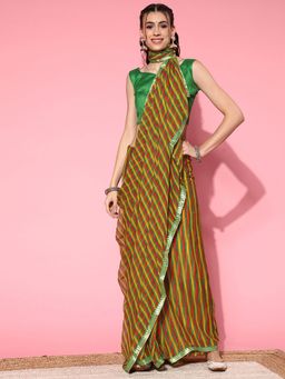 Akhilam - Womens Chiffon Green Printed Celebrity Saree with Unstitched Blouse