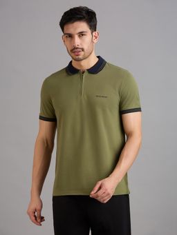SKECHERS - Mens Olive Contrast Zipper Polo T-Shirt