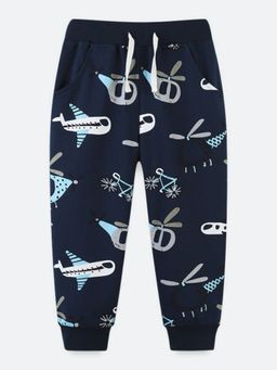 Oh Rare - Boys Navy Blue Printed Jogger