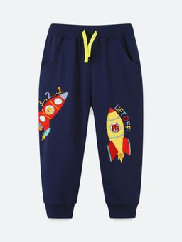 Oh Rare - Boys Navy Blue Embroidered Jogger