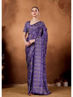 RACHNA - Purple Georgette Ready To Wear Printed Saree Without Blouse