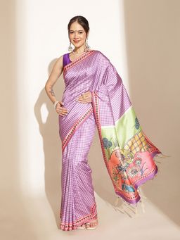 Silk Land - Lavender Silk Blend Woven Saree with Unstitched Blouse