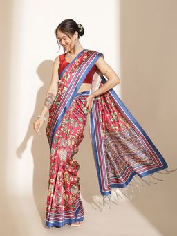 Silk Land - Pink Silk Blend Printed Saree with Unstitched Blouse