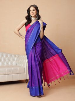 Silk Land - Blue Silk Blend Woven Ready To Wear Saree with Unstitched Blouse