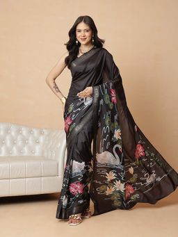 Silk Land - Black Art Silk Woven Ready To Wear Saree with Unstitched Blouse
