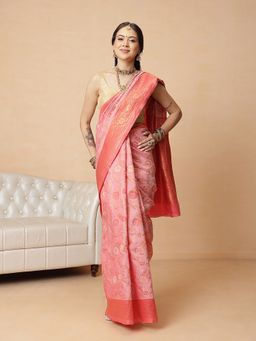 Silk Land - Pink Cotton Silk Designer Woven Saree with Unstitched Blouse
