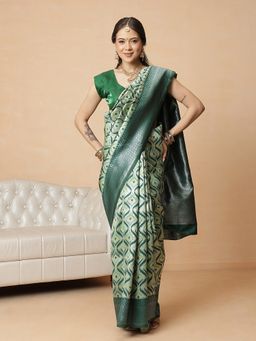 Silk Land - Green Banarasi Silk Woven Saree with Unstitched Blouse