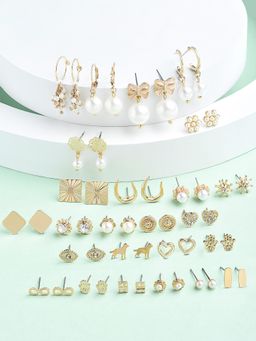 Zaveri Pearls - (Set of 25) Gold Tone Contemporary Studs & Drop Earrings ZPFK15140