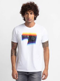 Spykar - White Cotton Half Sleeve Printed Casual T-Shirt for Men