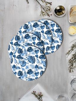 Space of Joy - Blue Tropical Leaves Premium Printed Round MDF Wooden Placemats