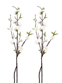 Tayhaa - White & Green 2 Pieces Cherry Blossom Artificial Flower