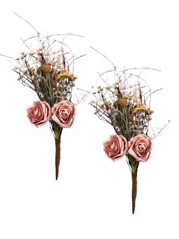 Tayhaa - Elegant Dusty Pink & Green 2 Pieces Rose Artificial Flower