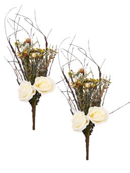 Tayhaa - White & Green 2 Pieces Rose Artificial Flower