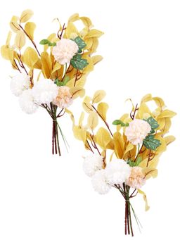 Tayhaa - Yellow & White 2 Pieces Ivory and Peach Chrysanthemum Artificial Flower