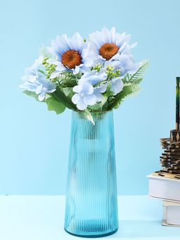 Tayhaa - Turquoise Blue & Green 2 Pieces Gerbera Artificial Flower