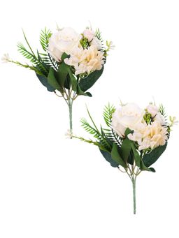 Tayhaa - Pink & Green 2 Pieces Rose Artificial Flower