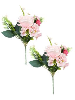Tayhaa - Pink & Green 2 Pieces Rose Artificial Flower