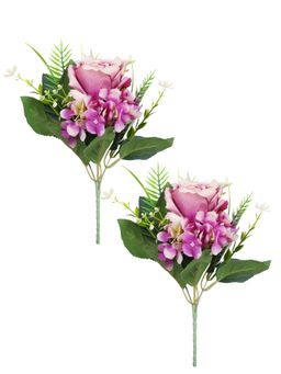 Tayhaa - Purple & Green 2 Pieces Rose Artificial Flower