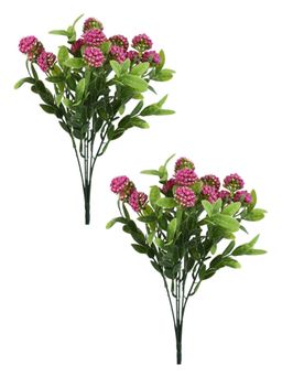 Tayhaa - Pink & Green 2 Pieces Clover Artificial Flowers
