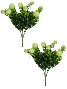 Tayhaa - Green and Yellow 2 Pieces Chrysanthemum Artificial Flowers With Pot