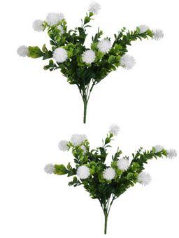 Tayhaa - White & Green 2 Pieces Pom Pom Artificial Flower