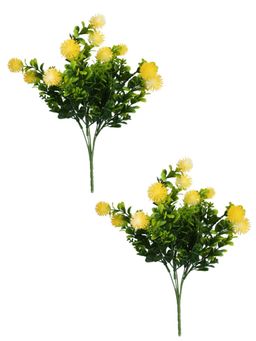 Tayhaa - Yellow and Green 2 Pieces Chrysanthemum Artificial Flowers