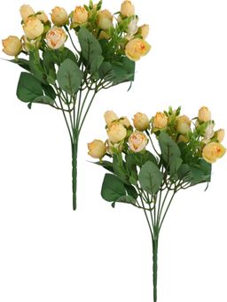 Tayhaa - Yellow and Green 2 Pieces Rose Buds Artificial Flowers With Pot