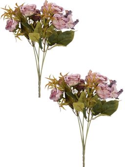 Tayhaa - Burgundy & Green 2 Pieces Blossom Artificial Flower