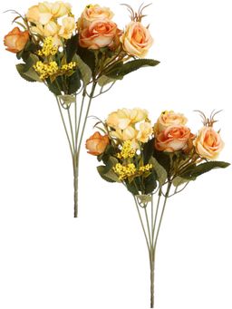 Tayhaa - Yellow & Green 2 Pieces Rose Artificial Flowers