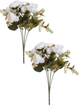 Tayhaa - White and Green 2 Pieces Rose Artificial Flowers