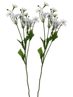 Tayhaa - White & Green 2 Pieces Daisy Charm Stems Artificial Flower