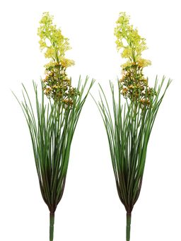 Tayhaa - Yellow and Green 2 Pieces Grass Plumes Artificial Plants With Pot