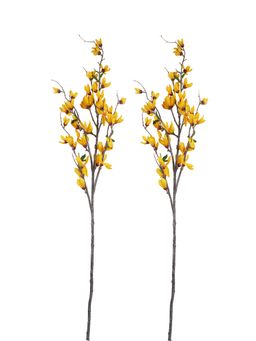 Tayhaa - Yellow and Brown 2 Pieces Magnolia Artificial Flower