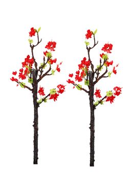Tayhaa - Red and Green 2 Pieces Begonia Artificial Flower