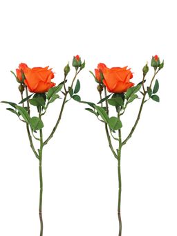 Tayhaa - Orange and Green 2 Pieces Rose Artificial Flower