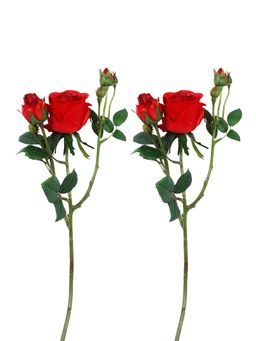 Tayhaa - Red and Green Rose 2 Pieces Artificial Flower